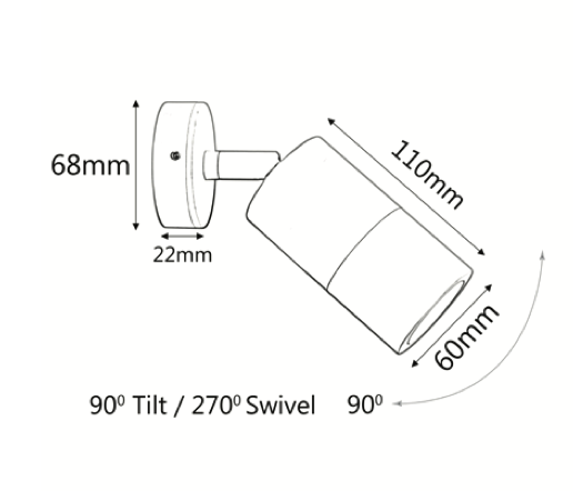 Single Adjustable Wall Pillar Spot Light GU10 IP65