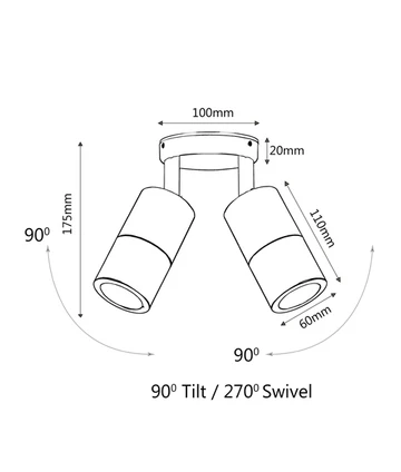 Double Adjustable Wall Pillar Spot Light GU10 IP65 