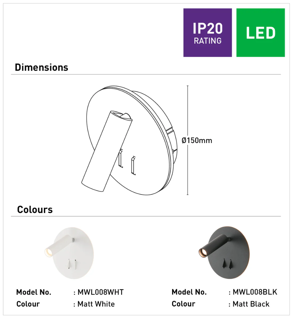 Mercator Osbourne 3W + 6W LED Wall Light